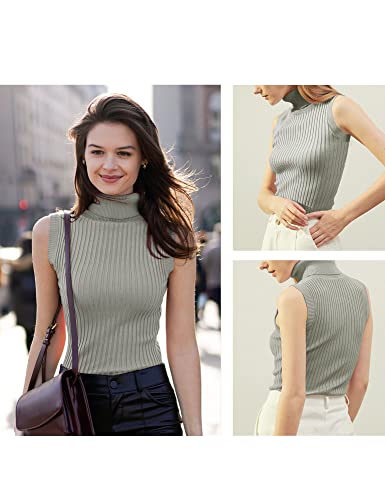 Image of v28 Women Sleeveless High Neck Turtleneck Stretchable Knit Sweater Top