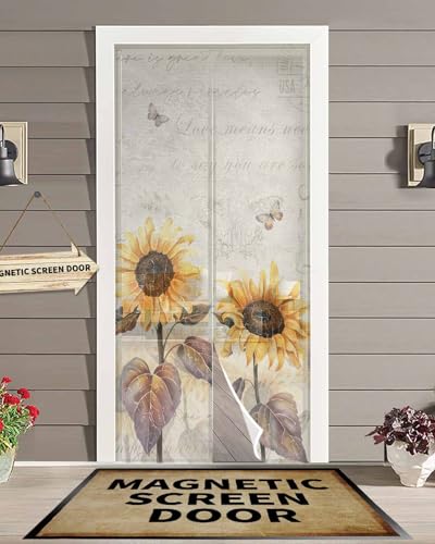 ZOE GARDEN Elegant Sunflower Magnetic Screen Door for Sliding/Single/French Doors,