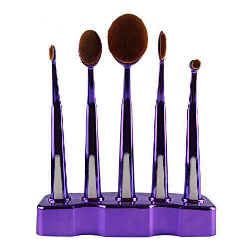 KOLIGHT Set of 5pcs Oval Toothbrush Makeup Brush Set Foundation Powder Cream Face Eyeshadow Brushes Kit (Purple)