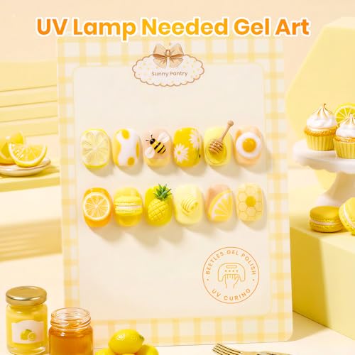 Image of Beetles Yellow Gel Polish Set - Sunny Pantry with Color Card, 6Colors HEMA-Free Yellow Gel Nail Polish Set 15ML Full Size, Long-Lasting Soak Off UV Lamp Summer Summer Nails Art