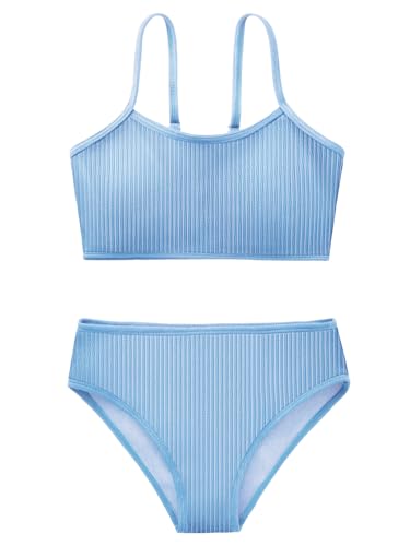Image of Girl's 2 Piece Swimsuit Solid Spaghetti Strap Bikini Sets Beach Bathing Suit Swimwear for Teen Kids