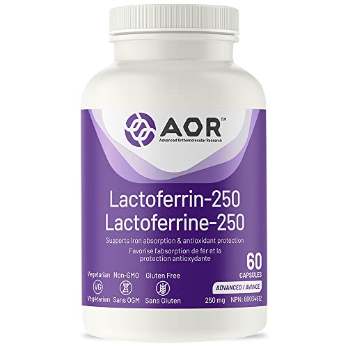 AOR Lactoferrin 250mg, 60 Capsules 60-Day Supply – Supports Balanced Iron Levels & Antioxidant Properties – Non-GMO Vegetarian Formula for Energy, Vitality & Strong Bones, Promotes Iron Utilization