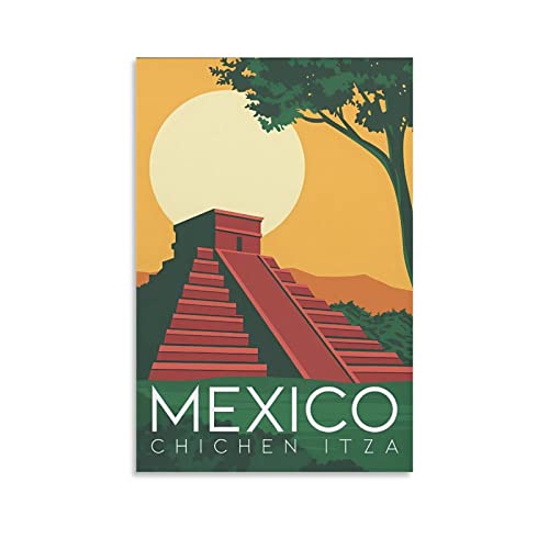 ONOTIO Chichen Itza Mexique Affiche de voyage vintage Coucher de soleil 20 x 30 cm Décoration murale moderne pour chambre à coucher