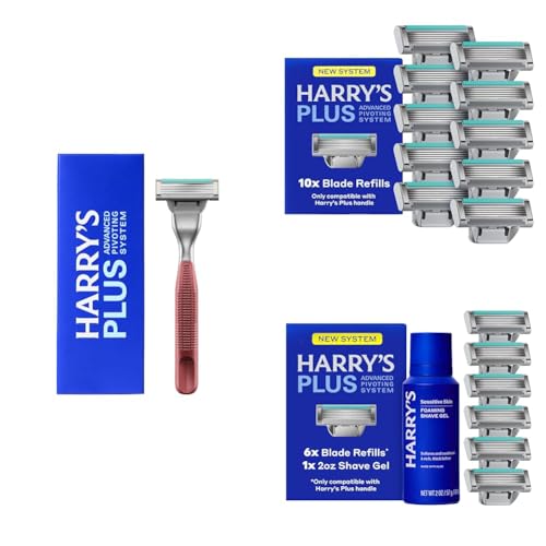 Harry's PLUS Razors for Men Pack- 1 Premium Handle (Clay), 17 Razor Blade Cartridges, and 2 oz Foaming Shave Gel - Advanced Pivoting System - image 1