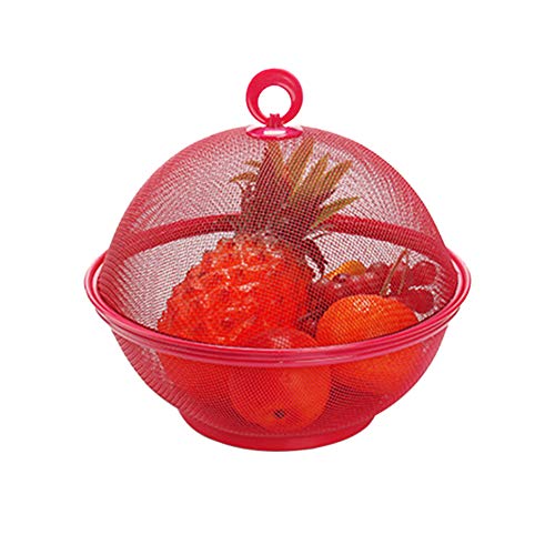 litty089 Home Kitchen Container Holder, Solid Color Draining Washing Storage Basket with Lid, Suitable for Vegetables Fruit Bowl Big Red