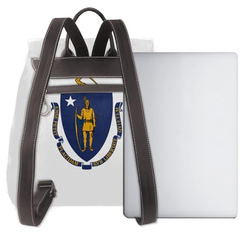 Sac à dos en cuir imprimé drapeau Massachusetts EdWal Noir - 3