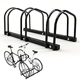 H HUGELEAF Bike Rack Floor Stand Parking for 3 Bikes,Ideal Bike Storage Organizer for Mountain & Road Bikes with 22-28' Wheel Stand & 2.2' Tire Width, Bike Stand for Garage/Indoor/Outdoor