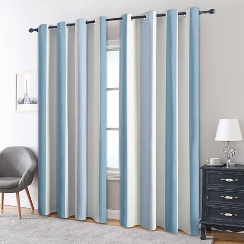 Blue and White Striped Blackout Curtains, 54 Drop, Nautical Vertical Stripe Printed...