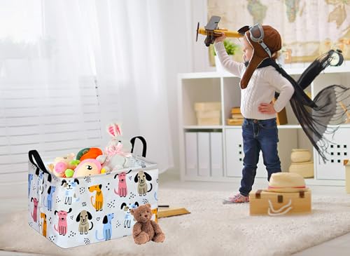 Image of Rectangle Gift Storage Basket Home Shelf Storage Basket Organizer Box Clothes Laundry Hamper Nursery Basket Laundry Basket with Handles (Dog)