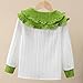 Girls Color Block Ruffle Big Collar Shirt Cute Button Down Long Sleeve Blouse Comfy Cotton Top for 3-13 Years