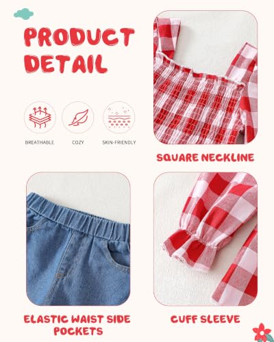 Image of Kucnuzki Toddler Kids Girl Clothes Long Sleeve Shirt Tops Baggy Jeans Cute Pants Set Baby Girl Outfit 2 Piece Clothing