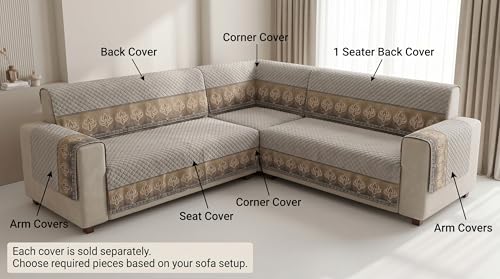 Image of Gray Velvet Sofa Mat, L Shape 3+2 | Full Cover for Seat & Back, Anti-Skid, Machine Washable
