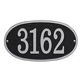 Whitehall Personalized Cast Metal Address Plaque, USA Made Custom Architectural House Number Sign, Oval, 12 x 6.75 inches, Black with Silver Numbers