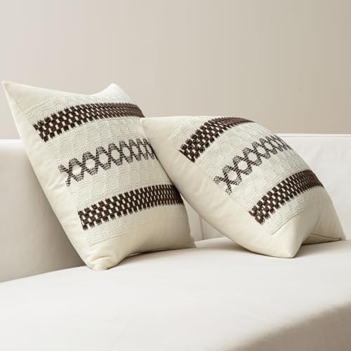 Image of MIULEE Set of 2 Dark Brown Boho Decorative Pillow Covers 18x18 Inch | Fall Farmhouse Couch Throw Pillows Modern Spring Cotton Cushion Covers Macrame Woven Home Decor for Bed Sofa Chair