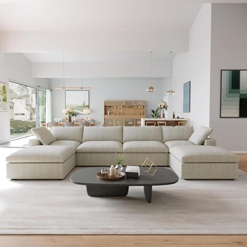 Image of JACH U-Shaped Cloud Sectional Couch for Living Room, Modular Convertible Sectional Couch, Sofa Cushion Covers Removable, Comfy Sofas with Chaise Ottomans for Apartment, Office (Khaki)
