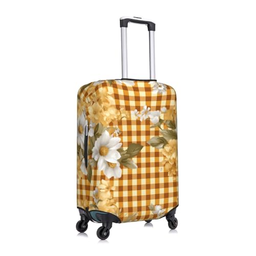 Elastic Luggage Cover Anti Scratch Dirt Covers, Yellow Checkered Daisy Travel Luggage Cover Suitcase Protector Fits 23-26 Inch Luggage3