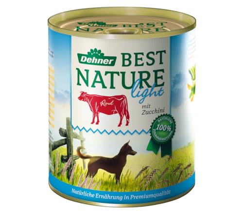 Dehner Best Nature Hundefutter Light, Nassfutter fettreduziert, für übergewichtige Hunde, Rind / Zucchini, 6 x 400 g Dose (2.4 kg)