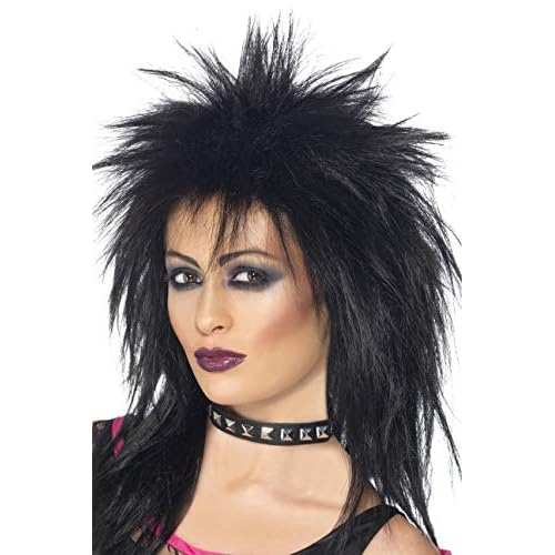 Smiffys Peluca de diva del rock, negra, larga corte mullet