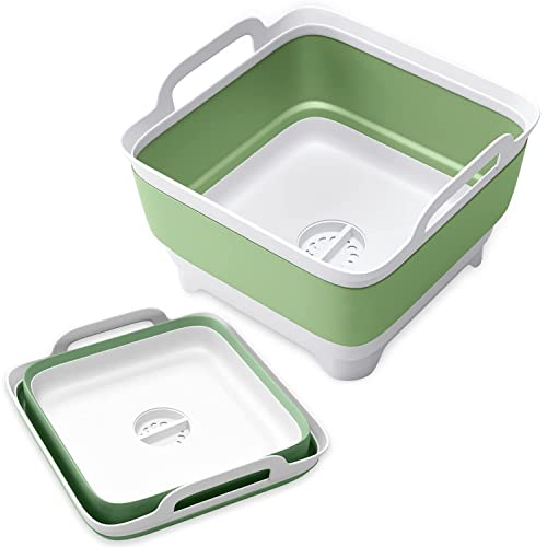 Image of Vamako Collapsible Wash Basin with Drain Plug - 2.4 Gal(9L) Wash Basin for Baby Bottles, Foldable Dish Pans for Kitchen Sink & Camping & Hand Washing Station, Wash Bin, Laundry Tub, Portable Dish Tub