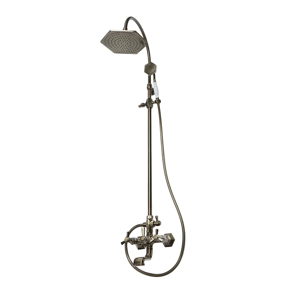 Milano Aged Gold Earlham Art Deco Rigid Riser Shower Head Hand Shower Handset Bath Mixer Tap