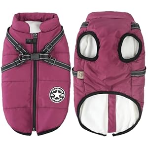 Aiboria Dog Jackets Dog Coat for Winter Windproof Waterproof Skiing Dog Vest Fleece Warm Dog Jacket with Chest Strap Belt Purple S