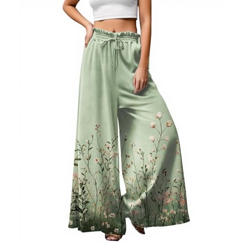 Women Casual High Waist Wide Leg Pants Summer Long Palazzo Pants Flowy Pants for Women Lounge Beach Trousers with Pocket4