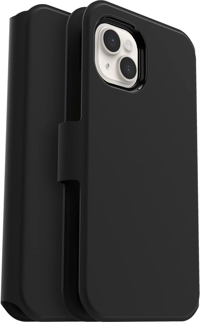 OtterBox Strada Via Case for iPhone 14 Plus, Shockproof, Drop Proof, Slim, Soft Touch Protective Folio Case with Card Holder, 2x Tested to Military Standard, Black