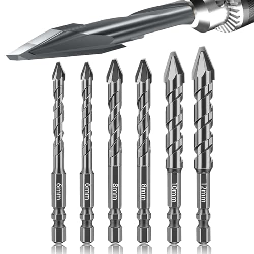 High Hardness Skewed Head Eccentric Drill Set of 6 Suitable for Drills Glass/Brick/Plastic/Cement/Wood/Tile/Etc Professional Masonry Drill Set