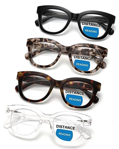 ZUVGEES 4-Pack Oversized Blue Light Blocking Reading Glasses Big Eyeglass Frames Large lens Computer Readers with Spring Hinges (Black+Leopard+Tortoiseshell+Transparent,2.50)