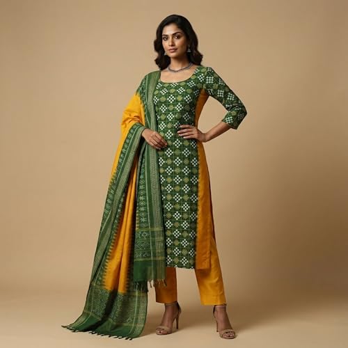 Image of Traditional Odisha Sambalpuri Ikat Cotton Dress Material for Women