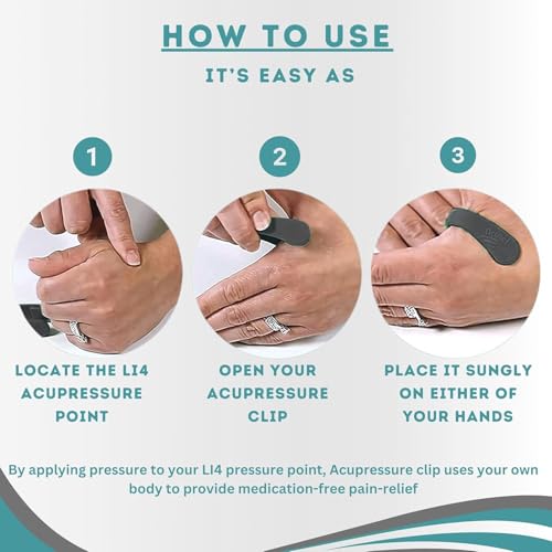Image of HCN Acupressure Clip for Sugar Control, Diabetics | Headache Relief & Tension Relief | Wearable Hand Massager for Migraine, Arthritis | LI4 Acupressure Point Clip | (2 Clip) (Pack of 2)