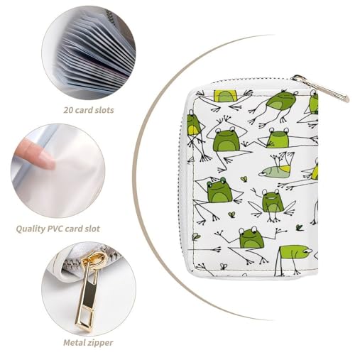 Women Leather Coin wallet, Key Change Organizer Zipper Card Holder Purse Clutch Pouch Pocket 4.5x3.15 in Print Green Frogs Seamless on White4