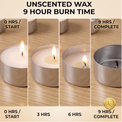 Image of Ein Sof Set of 500 Pcs Tea Lights for Home Decor - 9 Hours Burning Time, White, Non Scented, Jumbo Wax Tealight with Long Wick, Candle Light Dinner Birthday Decoration & Bedroom Diffuser T Lamp