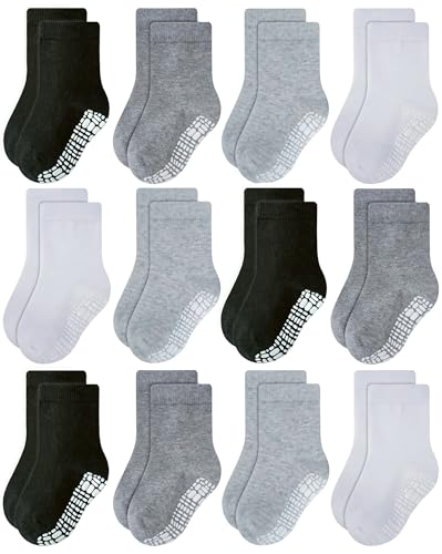 Image of RATIVE Non Skid Anti Slip Crew Socks With Grips for Baby Infant Toddlers Kids Boys