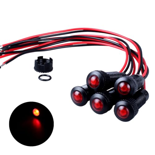 DMWD 5pcs 8mm LED Indicator Light Plastic Black Signal Dot Lamp 12V-24V 5/16