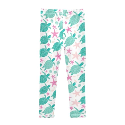 Green Sea Turtle Girls' Leggings Toddler Doodles Pink Starfish Kids Yoga Pants Dance Active Tights 4T2