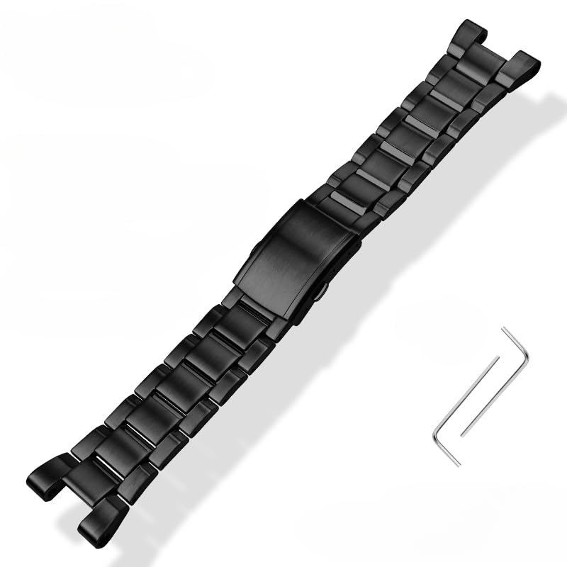 [Zealbeaty] GST-B100/410/W100/S110/W300/210 腕時計と互換性のあるソリッドステンレススチールのウォッチチェーンストラップ (黑色的)
