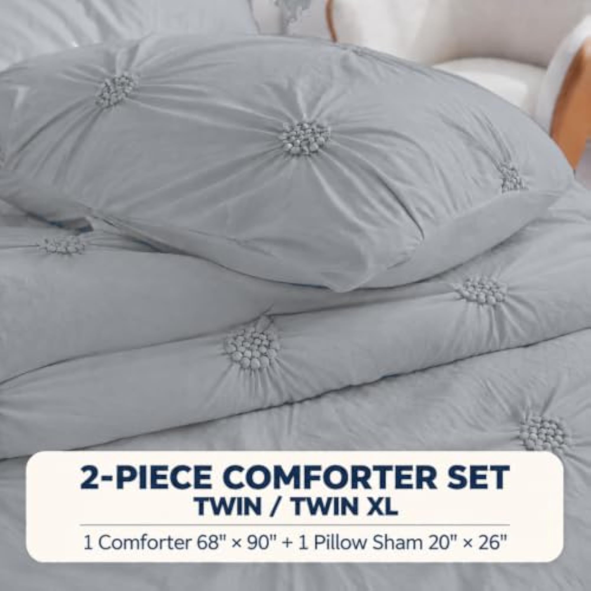 Twin/Twin XL Gray Comforter Set - Ruched 3D Floral