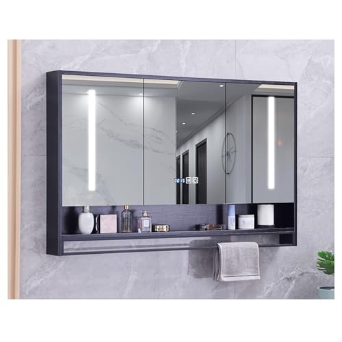 Badezimmer-Spiegelschrank mit Beleuchtung, Wandmontage, beschlagfreier Spiegel, Aufbewahrungs-Organizer, stilvolles Design (B 100 x 75 cm), perfekt für Moderne Badezimmer