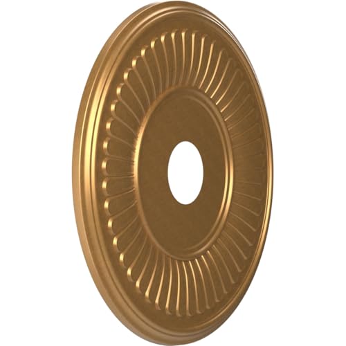 Image of Ekena Millwork CMP19BEBGL Berkshire Thermoformed PVC Ceiling Medallion (Fits Canopies up to 8 3 /8 inch), 19 inchOD x 3 1 /2 inchID x 1 inchP, Bright Coat Gold