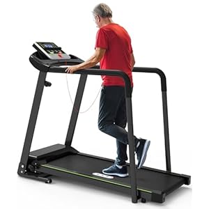 Redliro Walking Treadmill with Long Handrail for Balance, Recovery Fitness Exercise Machine Foldable for Home use with Holder for Phone & Cup,LCD Display, 300 lbs Capacity