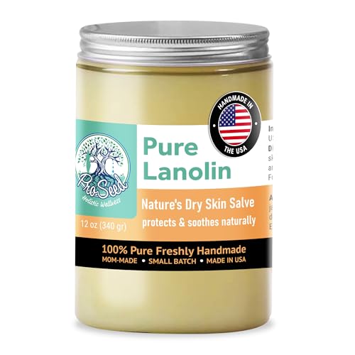ProSeed Handmade Pure Lanolin Cream – Unrefined Balm for Dry Skin, Lips, Nursing & Baby Care – Gentle Moisturizer for Hands, Face & Pets – Petroleum-Free, 12oz Glass Jar