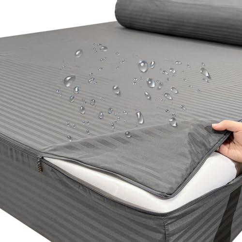 Protector de Colchón Impermeable con Cremallera 4 Lados – Funda Totalmente Envolvente Suave y Transpirable, Cubrecolchón Lavable a Máquina, Incluye 2 Fundas de Almohada(Gris,150x190x15cm)