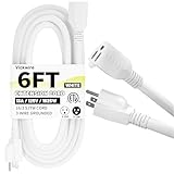 16/3 White Indoor Outdoor Extension Cord 6 Ft Waterproof, Heavy Duty Extension Cord with 3 Prong Grounded Plug,13A 1625W 16AWG SJTW, Flexible Weatherproof Power Cable