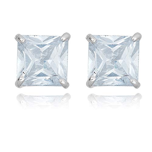 AVORA 10K White Gold 5mm Princess Cut Simulated Diamond CZ Stud Earrings
