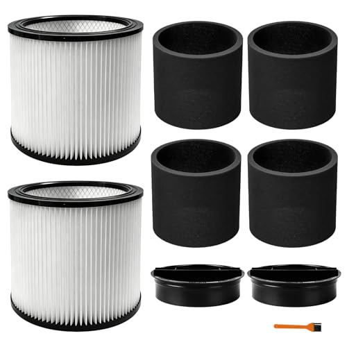 90304 Replacement Filter 90585 Foam Sleeve Kit Fit for shopvac Cartridge Filter 90304 90333 90350 90585 Replacement for Most Wet and Dry Vacuum Cleaners 5 Gallon and Above (2+2+4+1)
