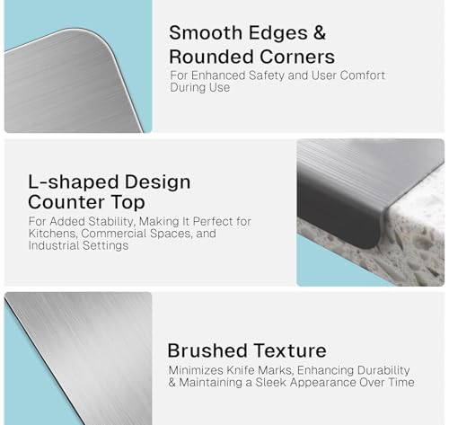 Image of PANCA Stainless Steel Chopping Board Counter Top Extra Large 41cm x 31cm | Heavy-Duty Cutting Board for Kitchen | Vegetable, Fruit & Meat Chopper Board