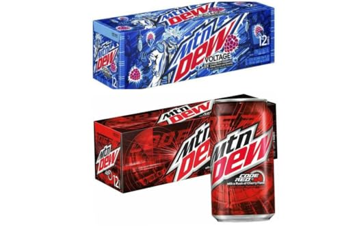 MTNN Dew USA Soft Drink Variety Pack 24 Cans Code Red & Voltage Flavours (12 Cans Each 355 ml)