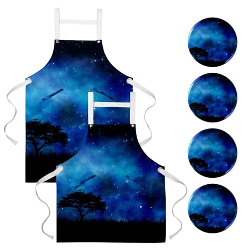 Lot de 2 tabliers paysage nocturne multicolore pour cuisine et bar