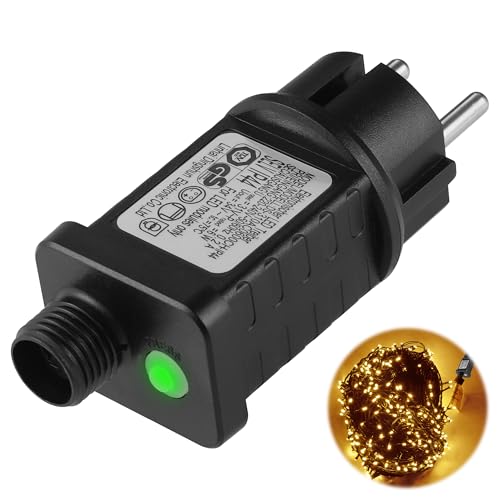 JIZZU Trasformatore Spina per Luci di Natale 31V 6W, Impermeabile IP44 Trasformatore LED Adattatore Alimentatore 9 Modalità con Funzione Timer, Spegnimento, Trasformatore per Catena Luminosa